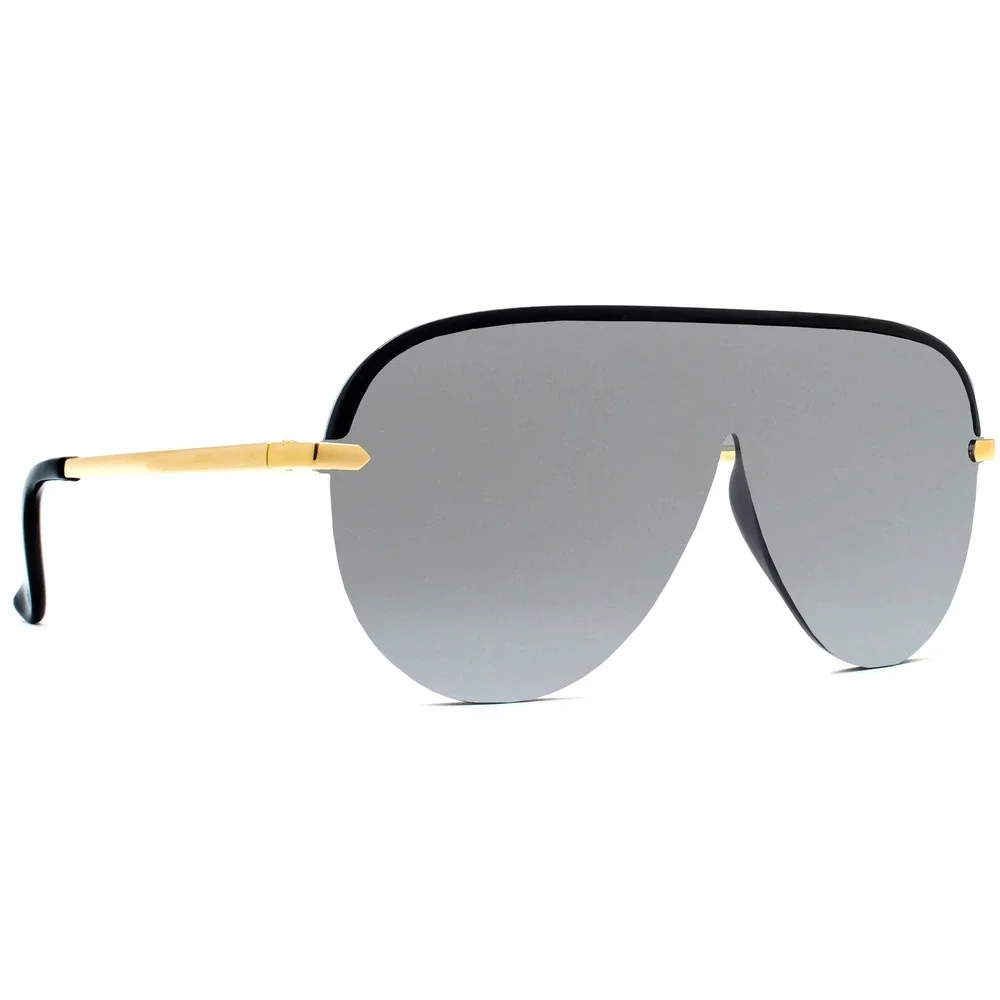 Mens Shield Sunglasses Silver Mirror Lens Black Gold Flat Top Sun Glasses Retro